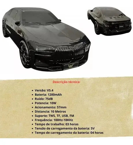 Caixa de Som Portátil Formato Carro Bmw - Imagem 3