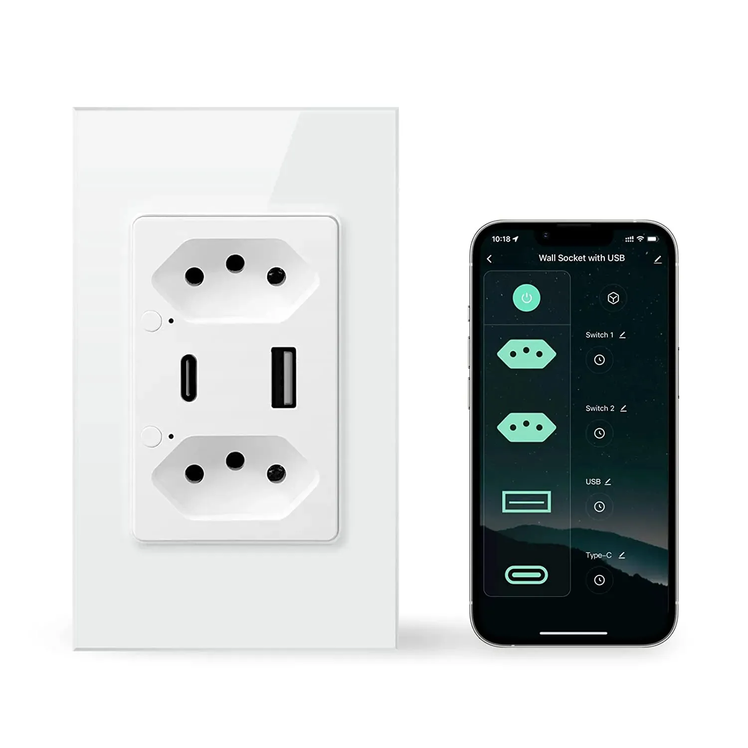 Interruptor Inteligente 2 tomadas + USB + USB-C - Imagem 1