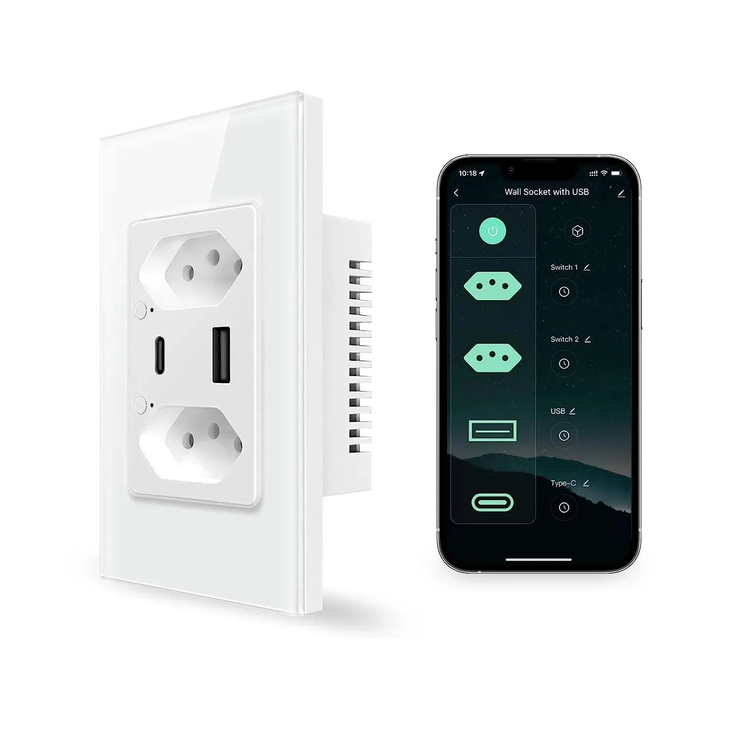 Interruptor Inteligente 2 tomadas + USB + USB-C - Imagem 2