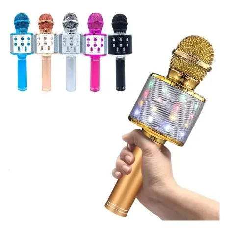 Microfone Sem Fio Bluetooth Karaokê Luz Led Festas - Imagem 1