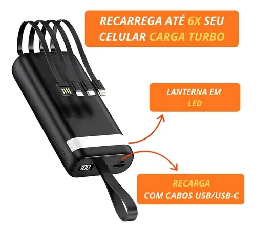Power Bank 20.000mah Carregador Portátil Com Display, 4 Cabos - Imagem 3